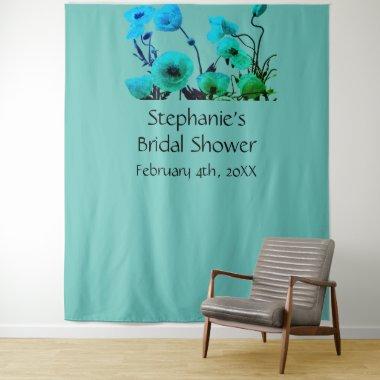 Monogram Name Floral Neon Blue Teal Tapestry