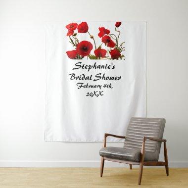 Bridal Shower Monogram Name Poppy Flower Red White Tapestry