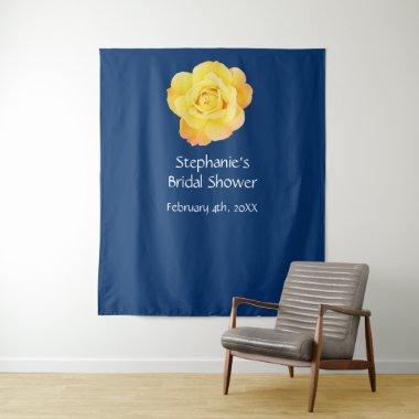 Bridal Shower Monogram Name Yellow Rose Navy Blue Tapestry