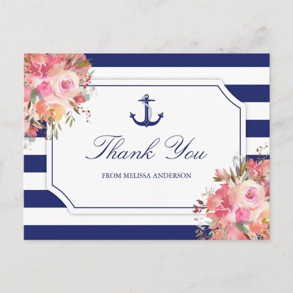 Bridal Shower Nautical Anchor Floral Thank You PostInvitations