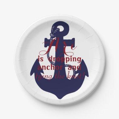Bridal shower nautical anchor paper plate