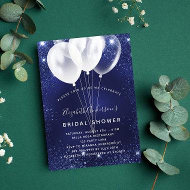 Bridal Shower navy blue balloon sparkles elegant Invitations