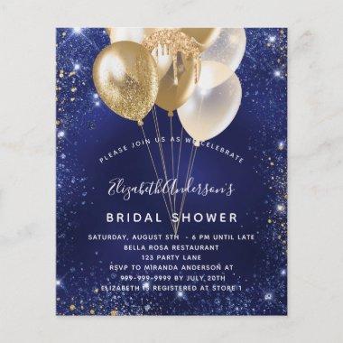 Bridal Shower navy blue gold balloons budget Flyer