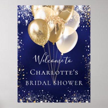 Bridal Shower navy blue gold balloons welcome Poster