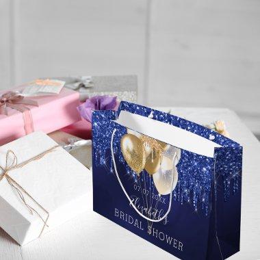 navy blue gold glitter drip balloons Large Gift Bag