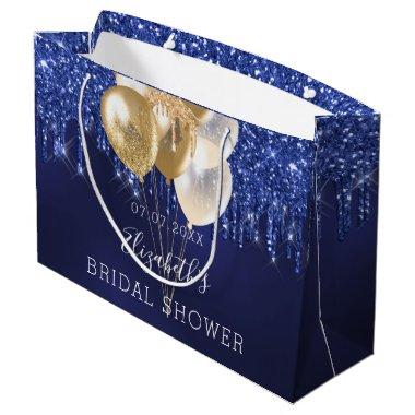 Bridal Shower navy blue gold glitter drip balloons Large Gift Bag