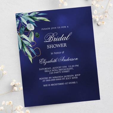 Bridal Shower navy blue greenery budget Invitations Flyer