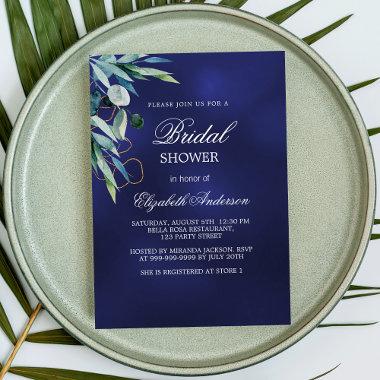 Bridal Shower navy blue greenery elegant Invitation PostInvitations