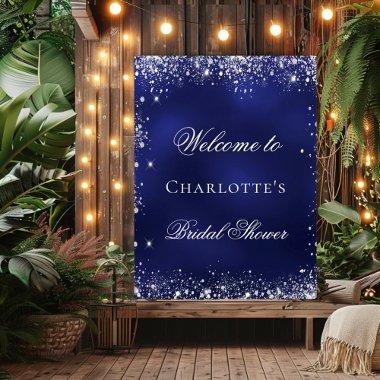 navy blue silver glitter welcome Poster
