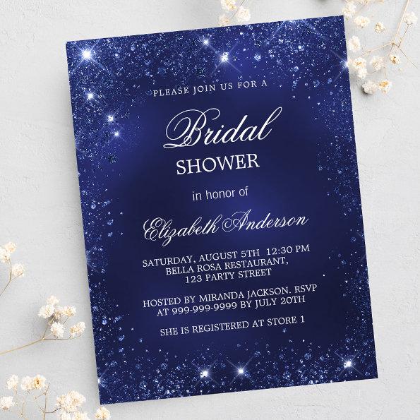 Bridal Shower navy blue sparkles elegant Invitations