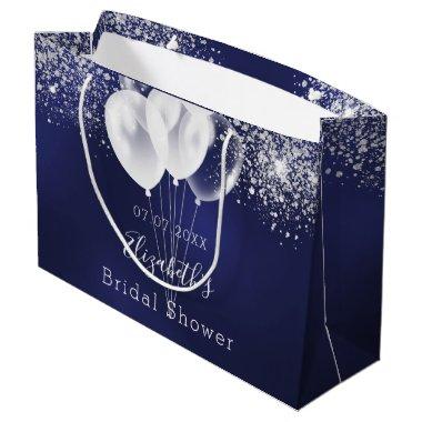 Bridal Shower navy blue white glitter balloons Large Gift Bag