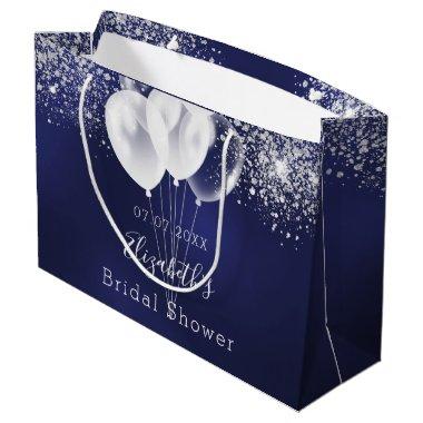 navy blue white glitter balloons Large Gift Bag