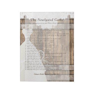 Newlywed Game - Rustic Wood and Lace Notepad