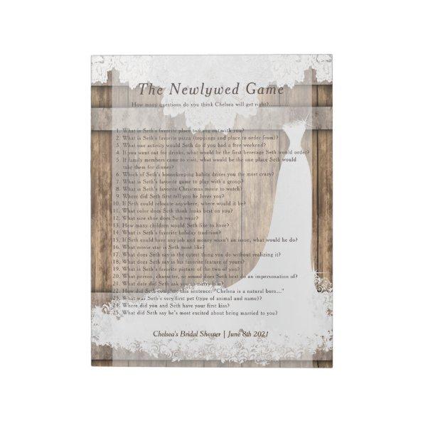 Bridal Shower Newlywed Game - Rustic Wood & Lace👰 Notepad