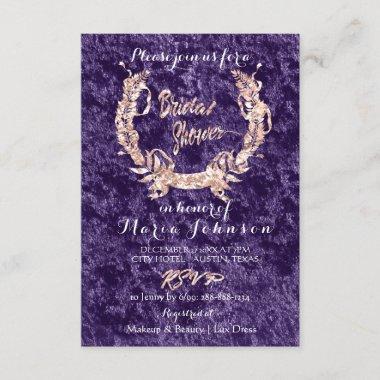 Bridal Shower Olive Wreath Pink Rose Violet Velvet Invitations