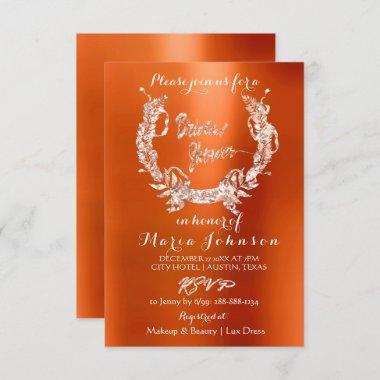 Bridal Shower Olive Wreath Rose Gold Orange Coral Invitations