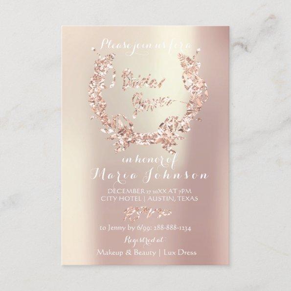 Bridal Shower Olives Wreath Pink Rose Gold Pearly Invitations