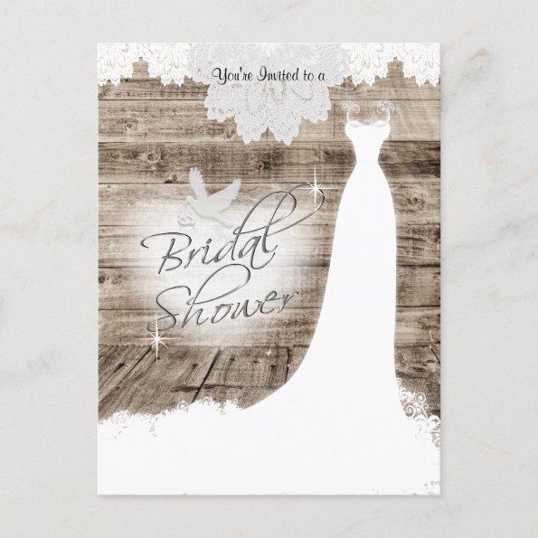 Bridal Shower on Barn Wood with Lace & White Dove Invitation PostInvitations
