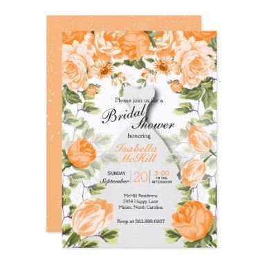 Bridal Shower - Orange Botanical Flowers Invitations