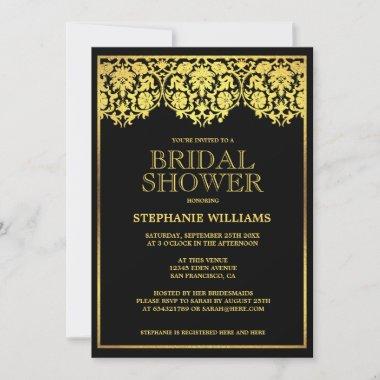 Bridal Shower | Ornate Gold Art Deco Damasks Invitations