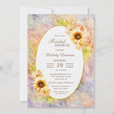 Bridal Shower Painted Gold Floral Invitations