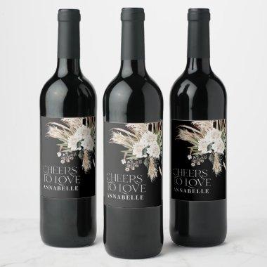 Bridal shower pampas boho black modern elegant wine label