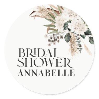 Bridal shower pampas cream modern party favor classic round sticker