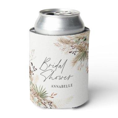 Bridal shower pampas eucalyptus modern elegant sel can cooler