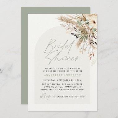 Bridal shower pampas eucalyptus modern sage green Invitations