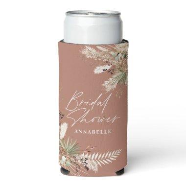 Bridal shower pampas eucalyptus modern terracotta seltzer can cooler