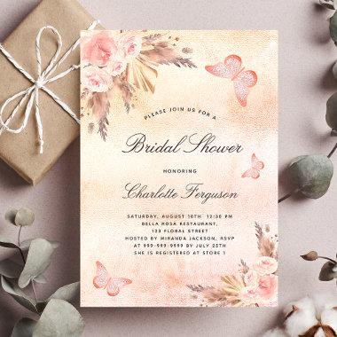 Bridal shower pampas grass blush butterfly Invitations