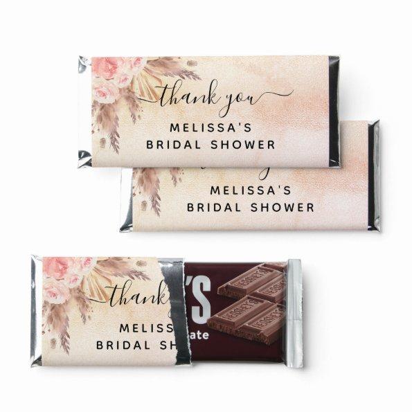 pampas grass blush pink rose floral hershey bar favors