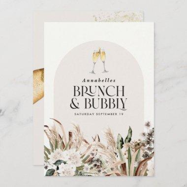 Bridal shower pampas grass champagne brunch bubbly Invitations
