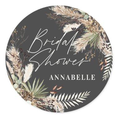 pampas grass modern black elegant classic round sticker
