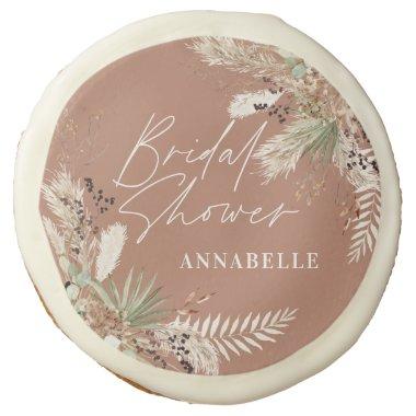 Bridal shower pampas grass modern black elegant sugar cookie