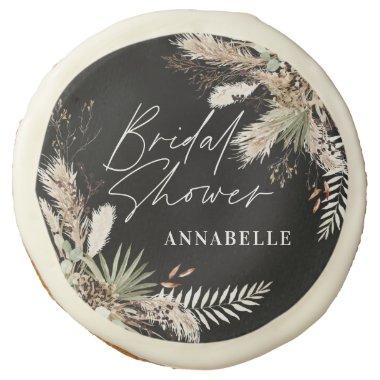 Bridal shower pampas grass modern black elegant sugar cookie