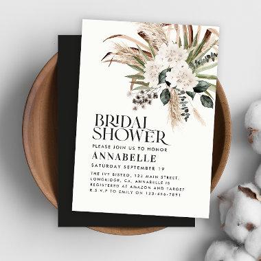 Bridal shower pampas grass modern black rustic Invitations