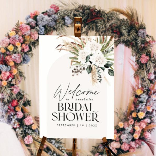 Bridal shower pampas grass modern boho elegant foa poster