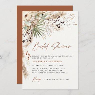 Bridal shower pampas grass modern boho elegant Invitations