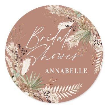 Bridal shower pampas grass modern elegant classic round sticker