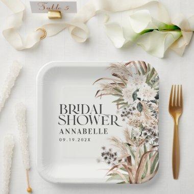 Bridal shower pampas grass modern elegant natural paper plates