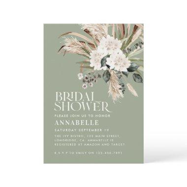 Bridal shower pampas grass modern sage green invit Invitations