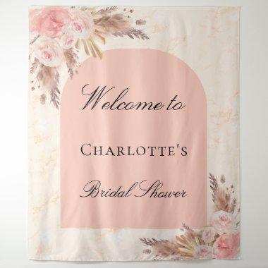Bridal shower pampas grass rose gold blush arch tapestry