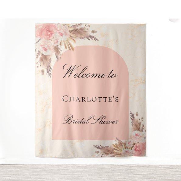 Bridal shower pampas grass rose gold blush arch tapestry