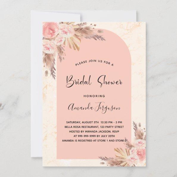 Bridal shower pampas grass rose gold blush boho Invitations