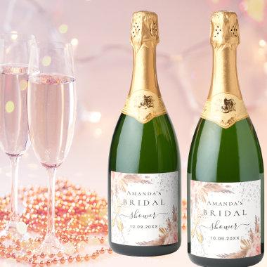 Bridal Shower pampas grass rose gold bubbly Sparkling Wine Label