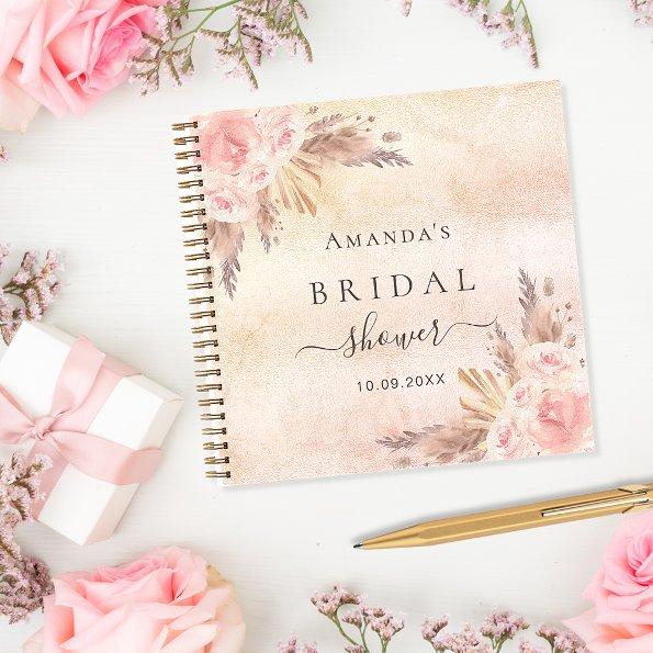 pampas grass rose gold guest book