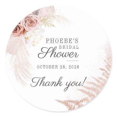 Bridal Shower Pampas Grass Tan Terracotta Classic Round Sticker