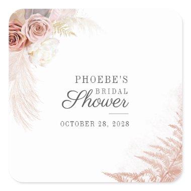 Bridal Shower Pampas Grass Tan Terracotta Square Sticker