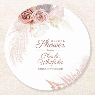 Pampas Grass Terracotta Tan Round Paper Coaster